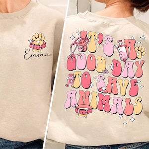 Camiseta Es un buen día para salvar animales, camiseta de técnico veterinario, camiseta de medicina veterinaria, camiseta de medicina veterinaria con nombre personalizado