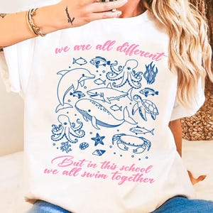 We Are Different But In This School We All Swim Together Shirt, Teacher Shirts, Underwater Sea Turtle School Tee, Teacher Gift