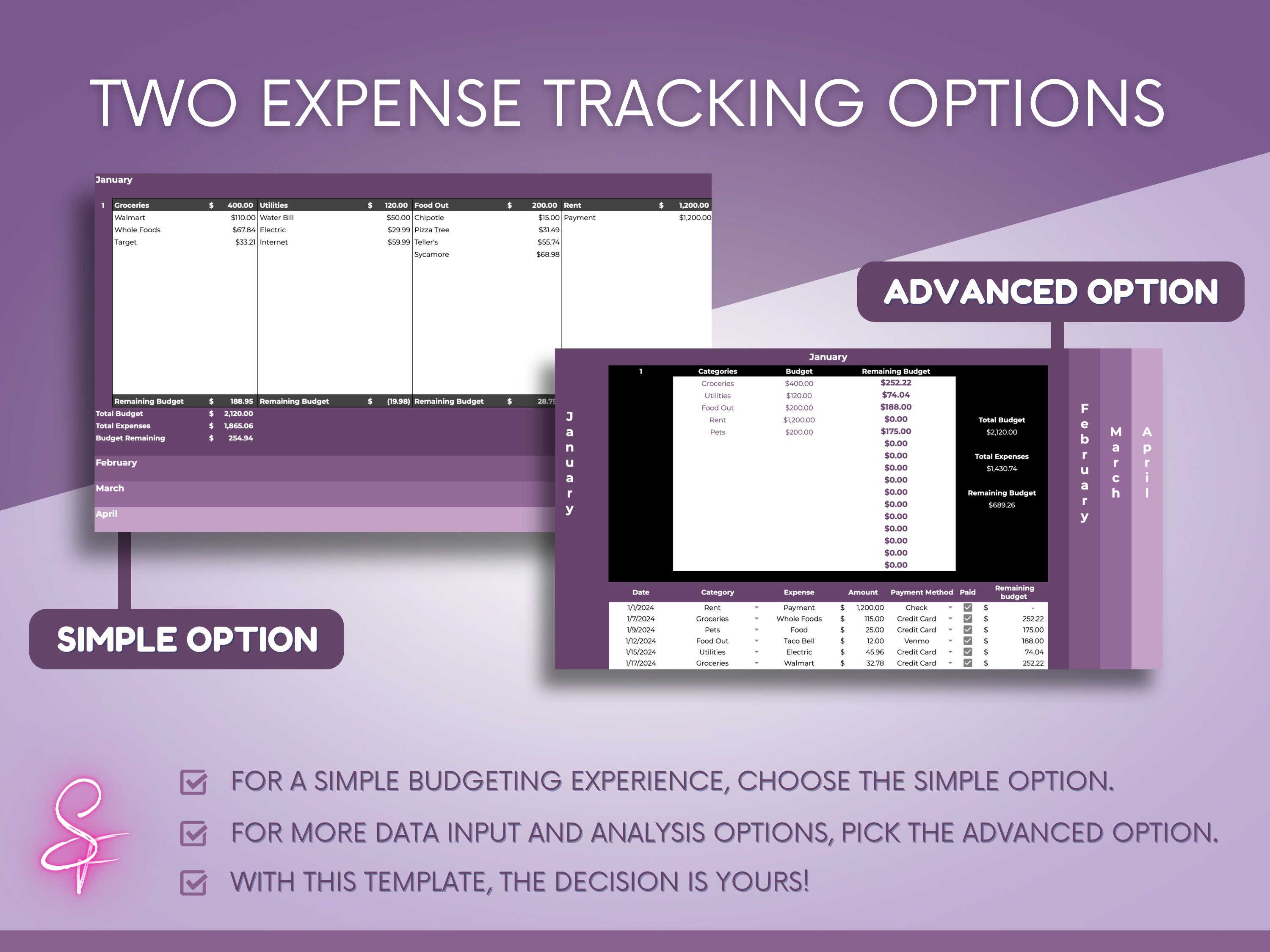 Simple Monthly Budget and Expense Tracking Spreadsheet [purple] - Etsy
