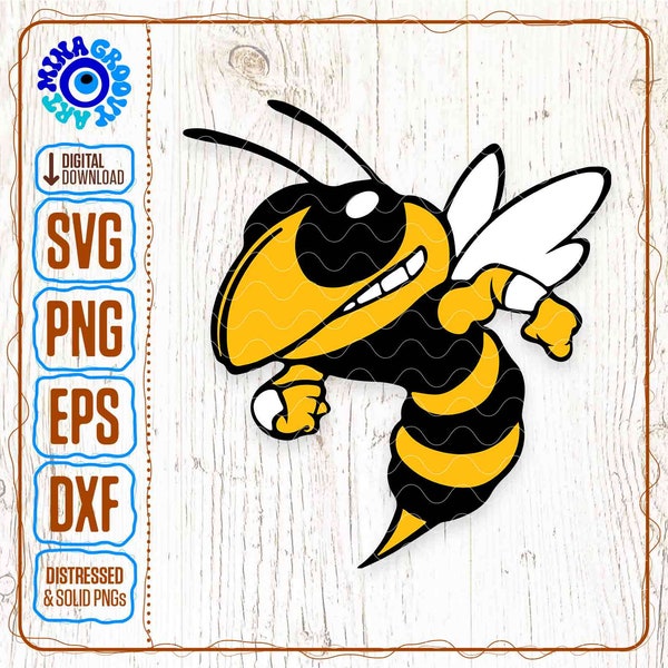 Hornet Bee Mascot SVG PNG DXF Instant Digital Download Cricut File Cuttable, Sports, Wasp, Football, Basketball, Bumblebee, School, College