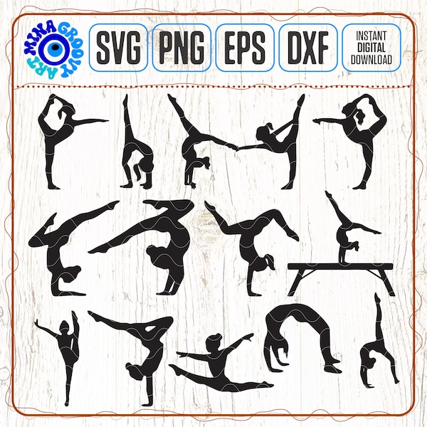 Gymnast SVG PNG DXF Eps, Gymnastics svg Silhouette Cricut, Cameo, Instant Download, Tumbling Cheerleading svg Cut Files, Sport Athlete Girl