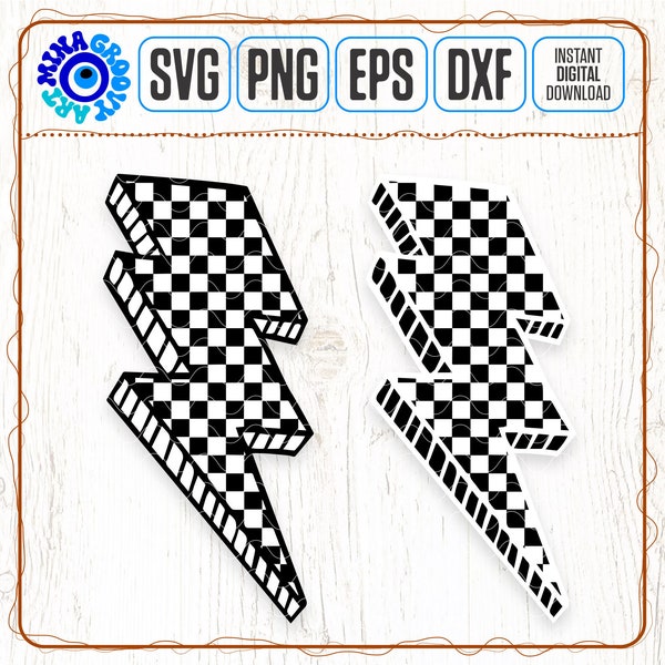 Checkered Lightning Bolt Svg, Checker Thunder svg, Checkerboard, Checkers png Sublimation Cut File Cricut, Dxf Png Eps, Silhouette Cameo