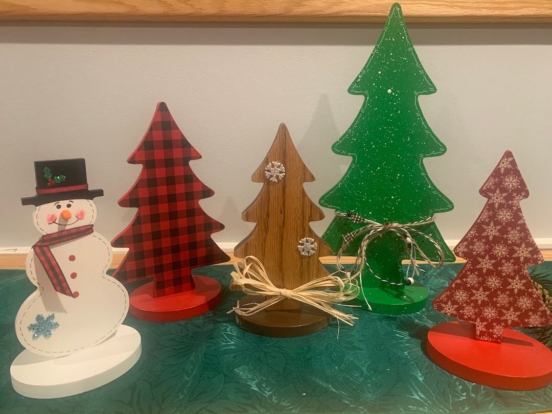 Wooden Decorative Christmas Tree, Painted Wooden Christmas Trees, Wooden Trees With Paper, Tree