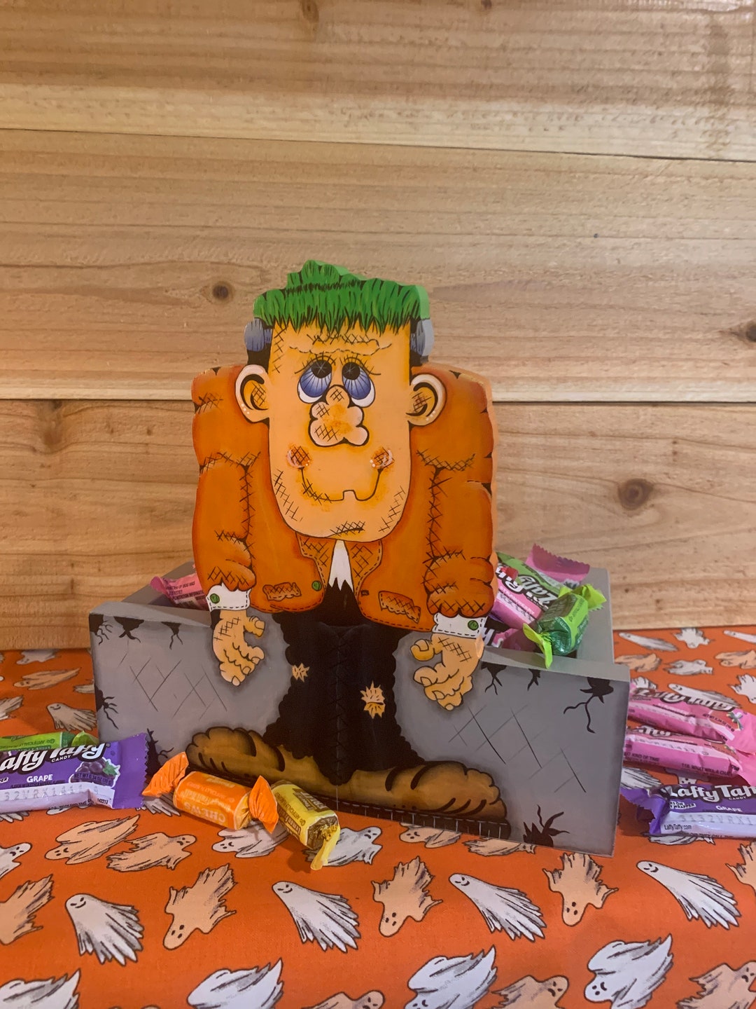 Frankenstein Halloween Trick or Treat Candy Dish, Shelf Sitter, Tiered