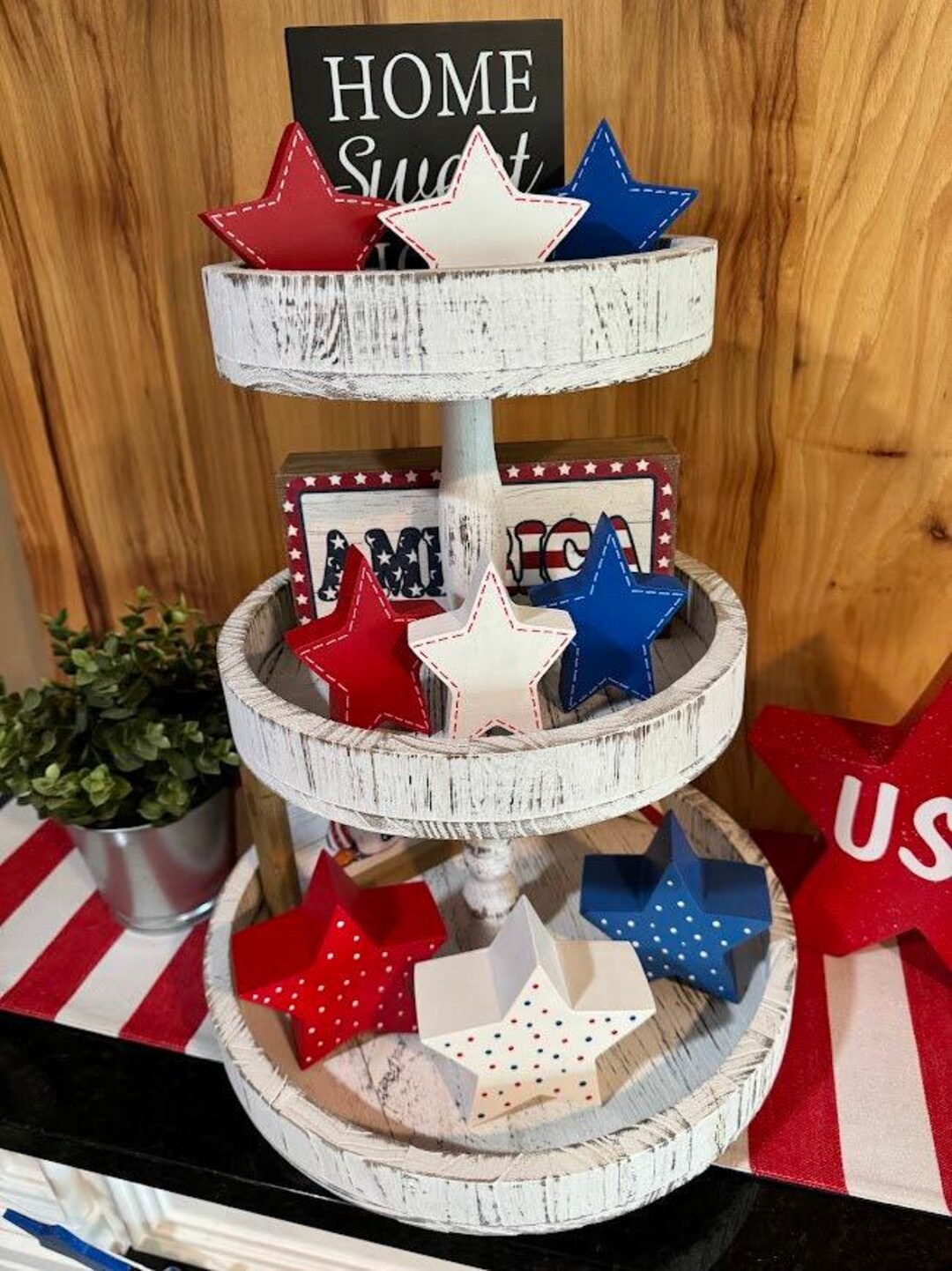 Wooden Patriotic Star July Decoration Americana Decor Rustic Display ...