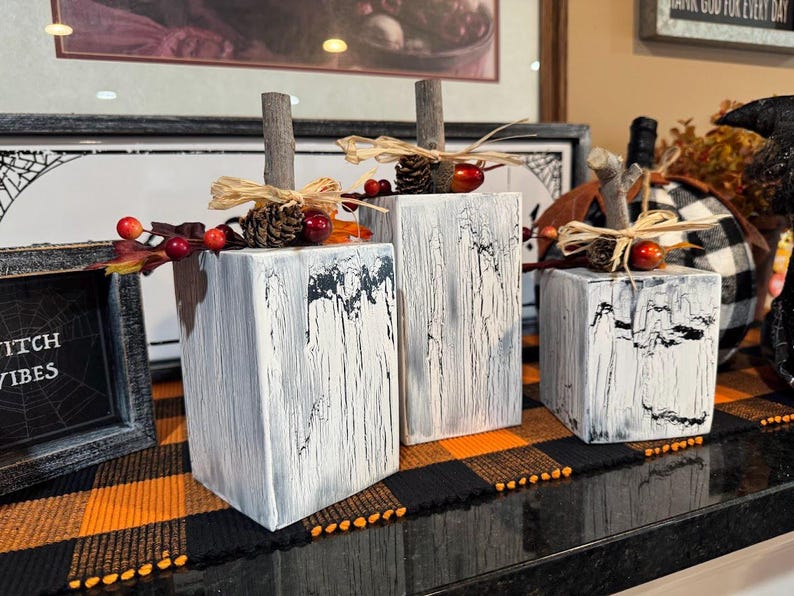 Rustic Wooden Pumpkin Set Fall Table Decoration Farmhouse Style ...