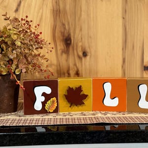 Fall wooden blocks, Fall wood decor, autumn decor set, fall farmhouse decor, fall shelf sitter, Fall sign, Fall stacking wooden blocks.
