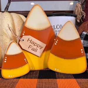 Wooden Candy Corn Fall Decoration Halloween Decor Set Piece Farmhouse Style Autumn Table Accessory Display Mantle Decoration Rustic