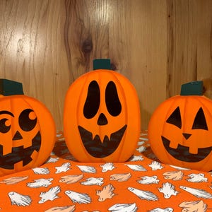 Reversible Pumpkin Decoration Halloween Thanksgiving Table Centerpiece Fall Mantel Holiday Accent Jacko Lantern Face Vinyl Painted Seasonal