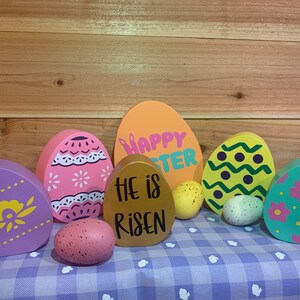 Chunky Wooden Easter Egg Decor: Hand-Painted Spring Set