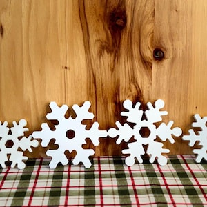 White Wooden Snowflake Decor: Winter Shelf Sitters