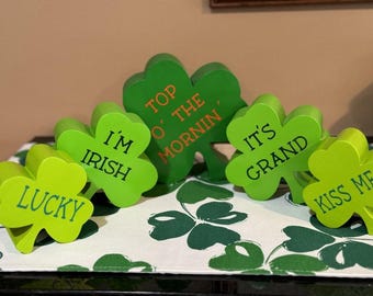 Wooden Shamrock Decor Tiered Tray Shelf Sitter Irish Blessing St Patrick Day Shamrock Thick Chunky Wood Clover Holiday Decoration