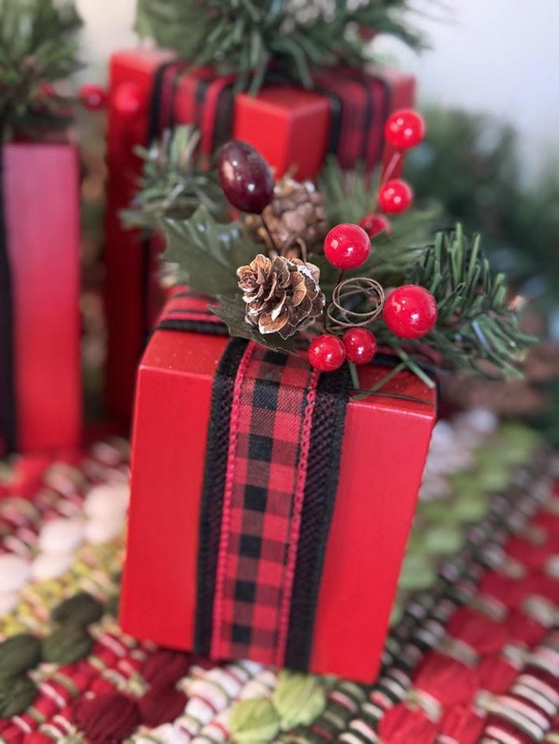 Painted Wooden Christmas Present Blocks: Farmhouse Rustic Decor - Etsy