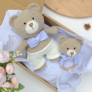 Handmade comforter, birth gift, baby rattle