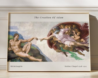 Michelangelo The Creation Of Adam Print, Popular Gallery Artwork, Famous Painting, Gift For Art Lovers, Masterpiece Artwork, Renesanse Art