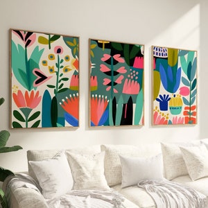 Flower Print Set Of 3, Modern Abstract Posters, Colourful Wall Art, Floral Posters,  Vibrant Home Decor, Living Room, Bedroom, Kitchen