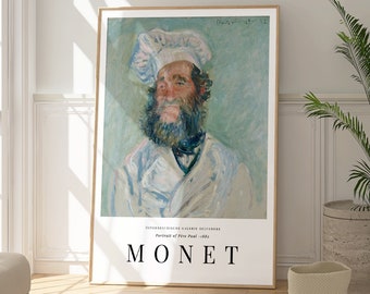 Claude Monet Chef Print, Impressionism Painting, Portrait Poster, Art Lover, Kitchen Wall Art, Vintage Gallery Wall Art, Food Gift Idea