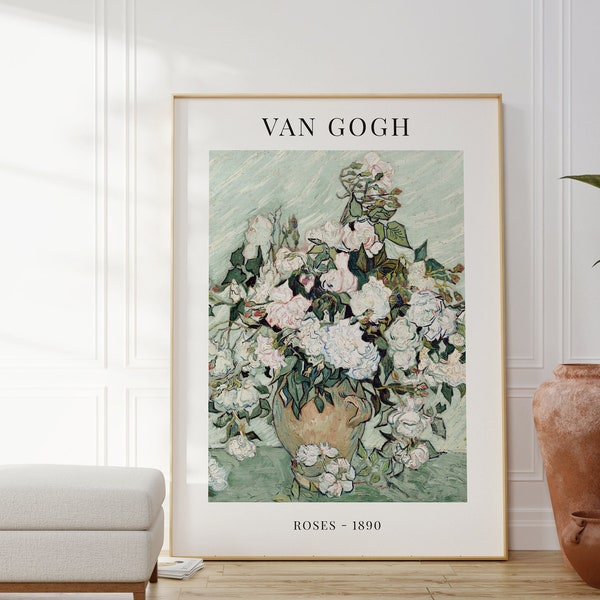 Van Gogh Roses Print, Flower Wall Art, Elegant, Plant Art, Famous Artwork, Impressionism, Botanical Art, Living Room, Kitchen Poster