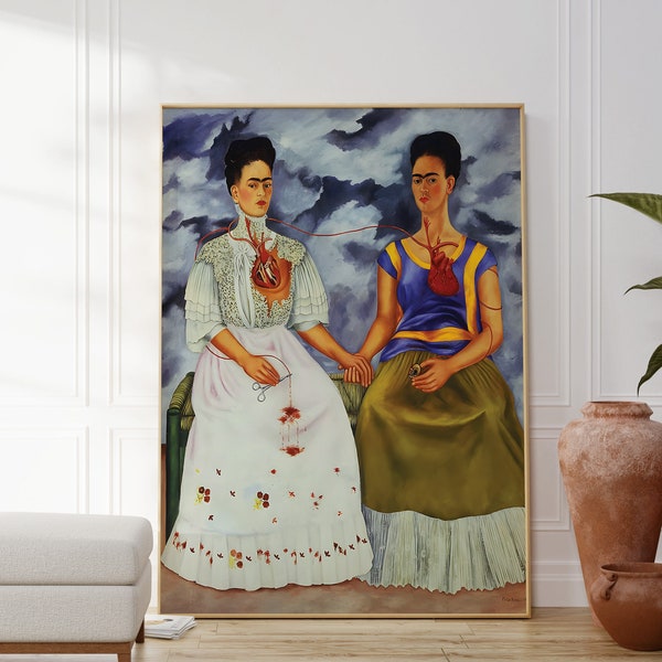 Frida Kahlo Die zwei Fridas-Druck, abstrakte Malerei, mexikanischer Surrealismus, Original-Galerie-Kunstwerk, Kunstgeschenk für sie, Wanddekoration für zu Hause