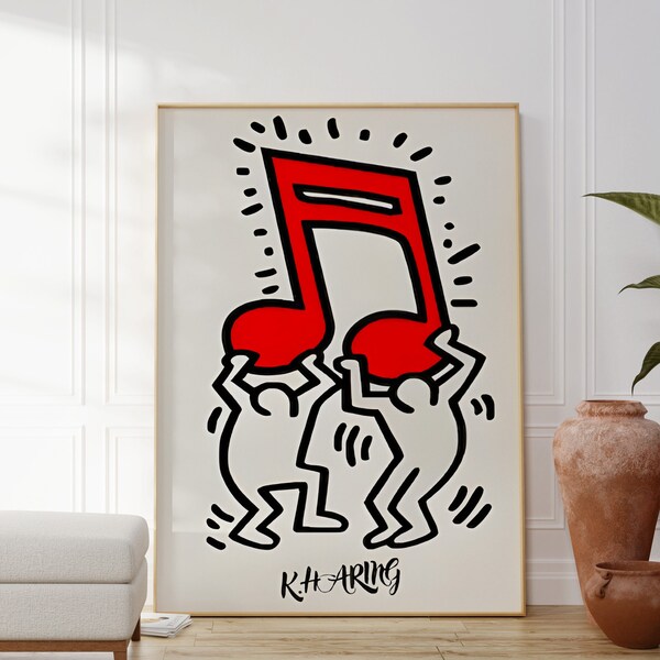 Keith Haring Musik Illustration Druck, Poster Musiknote, Pop Art Print, Street Art Graffiti Poster, Geschenk eines Künstlers