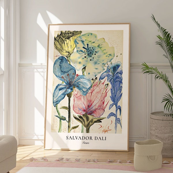 Salvador Dali, impression de fleurs abstraites, affiche florale moderne, art botanique d'artiste populaire, peinture surréaliste, cadeau de pendaison de crémaillère, art espagnol