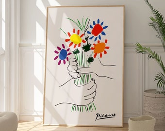 Picasso Hands With Bouquet Of Flowers Print, Abstract Wall Art, Contemporary Print, Gift For Her, Wall Hanging, Famous Artist Print, Cubism