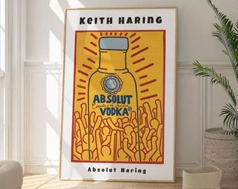 Keith Haring Absolut Vodka Print, Pop Art Party Print, Absolut Haring Poster, Gelbe Moderne Kunst, zeitgenössische Wandkunst, Geschenk für Sie, Spaß