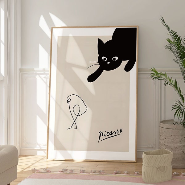 Impression drôle de chat de Picasso, art abstrait moderne, tenture murale contemporaine, affiche d'artiste célèbre, cadeau pour les amoureux des animaux, cadeau de pendaison de crémaillère