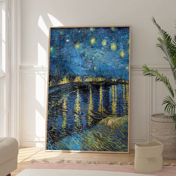 Van Gogh's Sternennacht Druck, berühmtes Kunstwerk, Kunstliebhaber Druck, impressionistische Kunst, großer Wanddruck, Wohnzimmer, Schlafzimmer, beliebte blaue Kunst