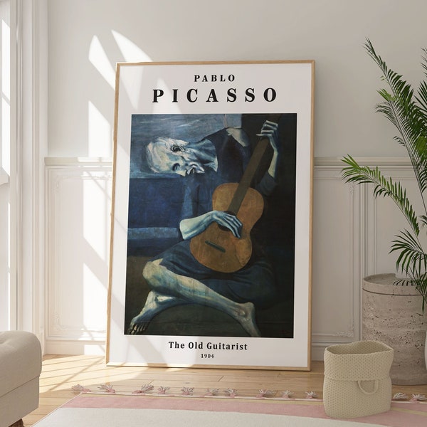 Picasso vroege blauwe periode Art Print, gitaarmuzikant moderne poster, abstracte kunst aan de muur, hedendaagse interieur, 20e-eeuwse schilderkunst, cadeau