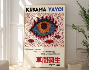 Yayoi Kusama Three Kisses One Eye Print, Abstract Wall Art Poster, Dot Japanese Art, Modern Contemporary Artwork, Popular Artist Print, Gift