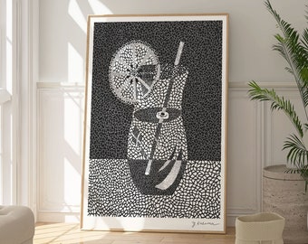 Yayoi Kusama Cocktail Print, Black and White Artwork, Geometric Art Poster, Abstract Bar Wall Decor, Alcohol Hanging, Contemporary Art, Gift