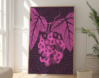 Poster Yayoi Kusama raisin rose, impression géométrique abstraite, art japonais contemporain, oeuvre d'artiste populaire, art déco de chambre à coucher, cadeau pour elle