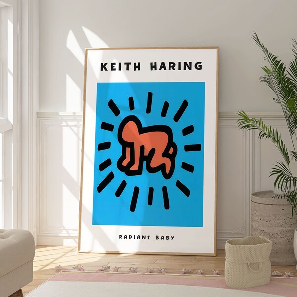 Keith Haring Radiant Baby Popular Print, Minimalist Poster, Gift For Her, Him, Street Pop Art, Contemporary, Graffiti Style, Blue Wall Art