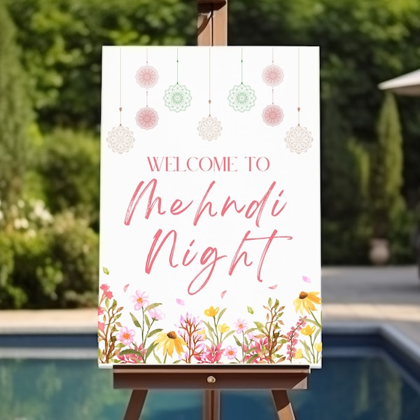 Mehndi Welcome Sign, Mehendi Welcome Sign, Mehndi Night, Indian Wedding Decor, Indian Decoration, Digital Download Poster, Eid Decorations