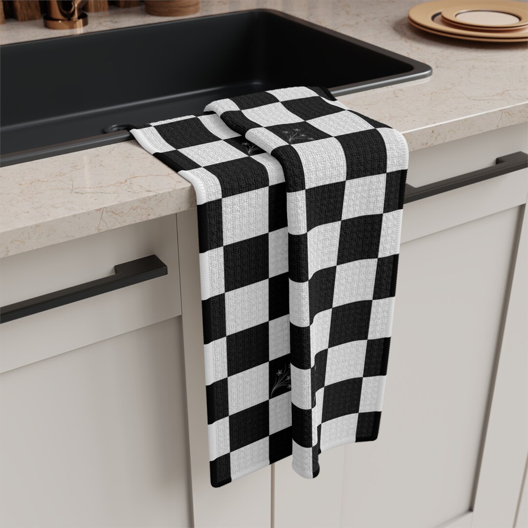 Gingham Soft Tea Towel, Checkered Tea Towel, Black and White Tea Towel