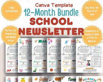 Editable Monthly Newsletter Template for Teachers - Canva, Easy-to-Use, Engaging Design, Instant Download