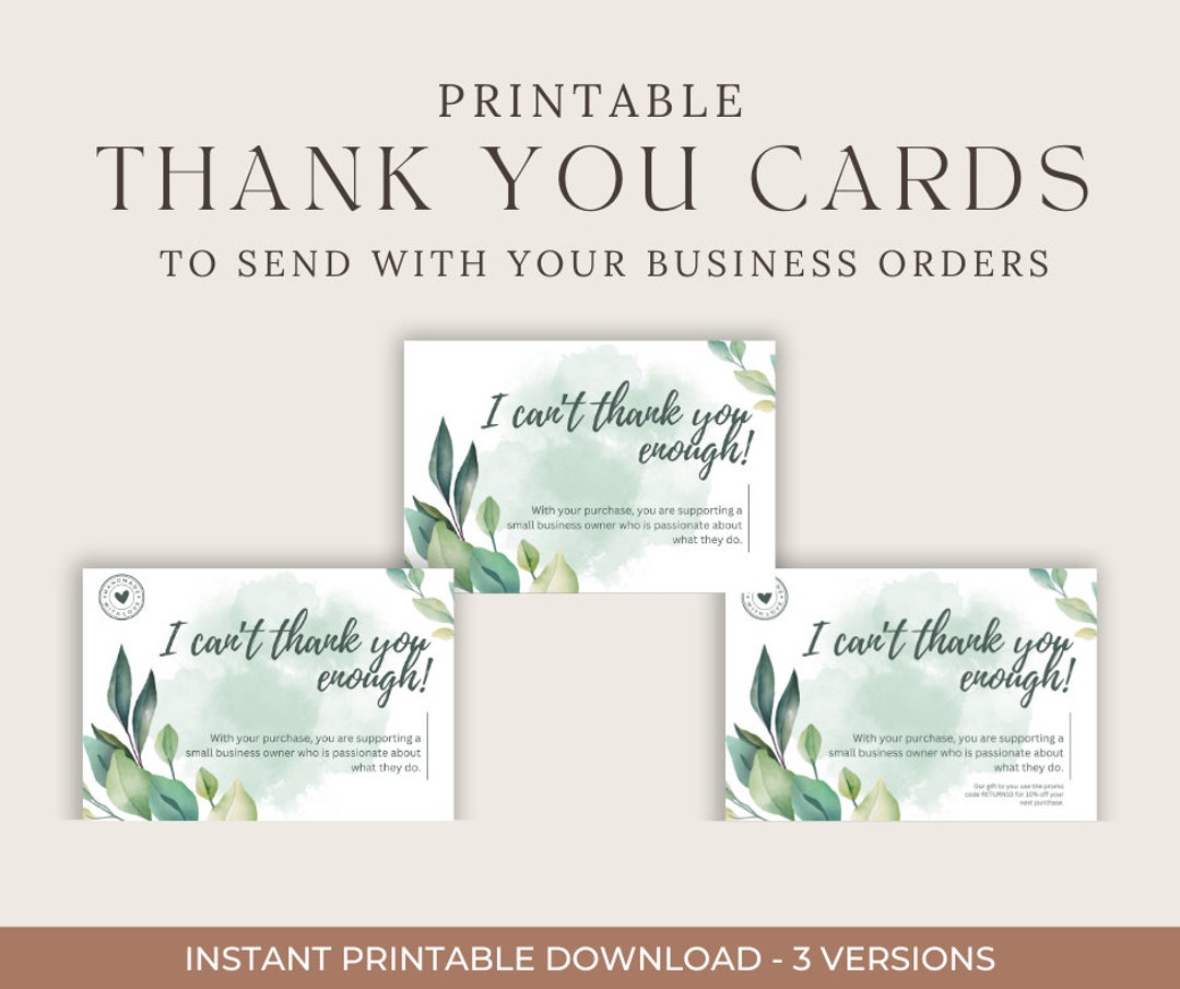 Instant Printable Thank You Cards for Etsy Sellers, Small Business