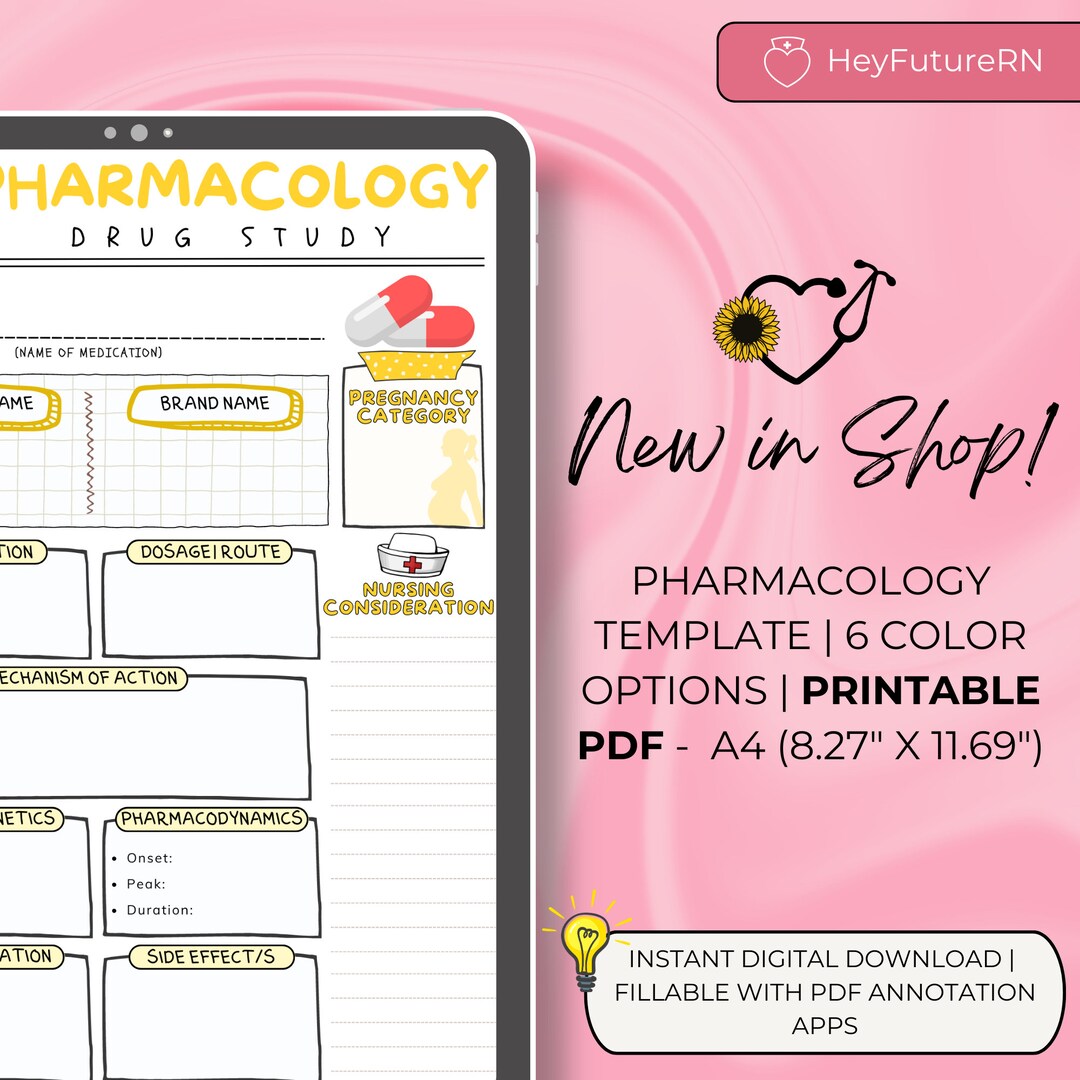 Printable Nursing Student Pharmacology Template, Pharmacology Template ...