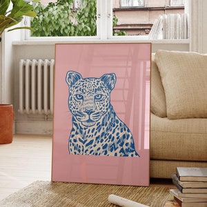 Physical Poster - Colorful Retro Leopard Cheetah Wall Art Print | Trendy Animal Decor|Pink & Blue | Home Decor