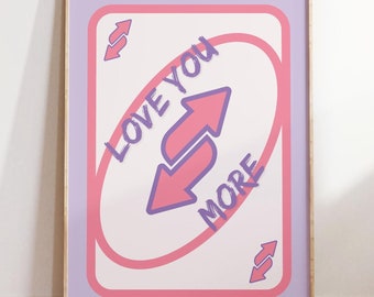Vibrant Colourful Retro Playing Card Poker Love You More Preppy Poster Pastel Pink Purple | Wall Decor| Digital Prints| Trendy Art Print