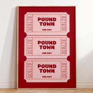 Pound Town One Way Ticket Print | Red Valentine&#39;s Gift  Preppy Wall Decor, Valentine Gift, Digital Print