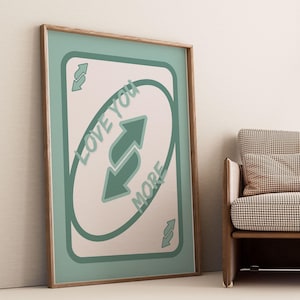 Póster retro de póquer con naipes, colorido y vibrante Love You More Preppy Saga Green / Decoración de pared / Impresiones digitales / Impresión artística de moda