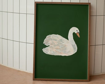 Y2K Swan In Emerald Green Animal Bedroom Art Print| Wall Decor| Digital Prints| Home Decor| Trendy Wall Art