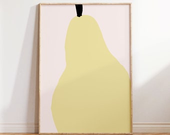 Maximalist Large Retro Colourful Abstract Pear Fruit Kitchen Wall Art In Yellow | Wall Decor| Digital Prints| Home Decor| Trendy Art Print