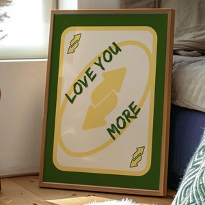 Póster de póquer con naipes retro, colorido y vibrante, Love You More Preppy, verde y amarillo, decoración de pared, impresiones digitales, impresión artística de moda
