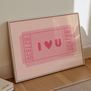 Ik hou van je hartkaartje Valentijnsafdruk | Girly roze muurkunst en romantisch citaat | Digitale download voor woondecoratie