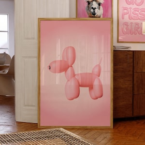 Arte da parete minimalista retrò Y2K 3D con cane palloncino estetico in rosa per camera da letto/decorazione da parete/stampe digitali/decorazione per la casa/stampa artistica alla moda