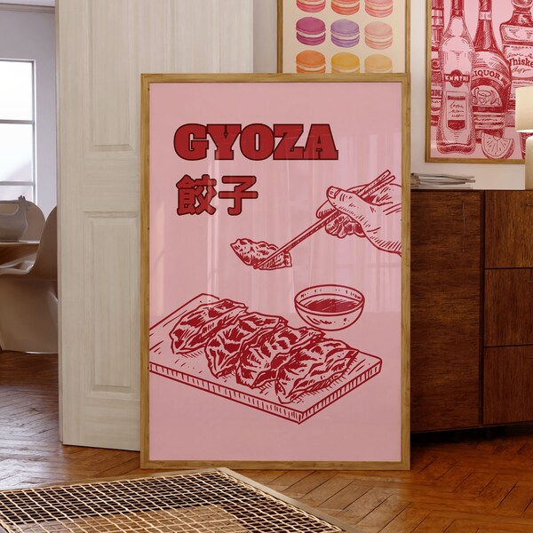 Y2K Japanese 'GYOZA' Kitchen Wall Art In Pink | Wall Decor| Digital Prints| Home Decor| Art Print