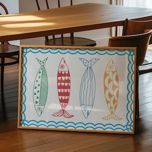 Physical Poster - Landscape Horizontal Sardines Wall Art | Colourful Fish Kitchen & Nursery Decor | Marine Inspired Artwork